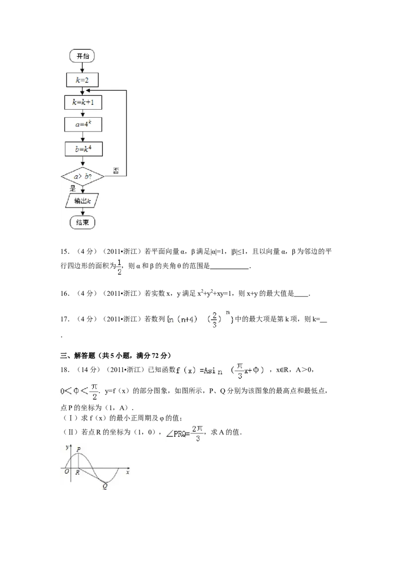 2011年浙江省高考数学文（原卷版）_全国卷+地方卷_2.数学_1.数学高考真题试卷_2008-2020年_地方卷_浙江高考数学08-23_A4word版_原卷版（建议只打印原卷版，解析版手机对答案即可）