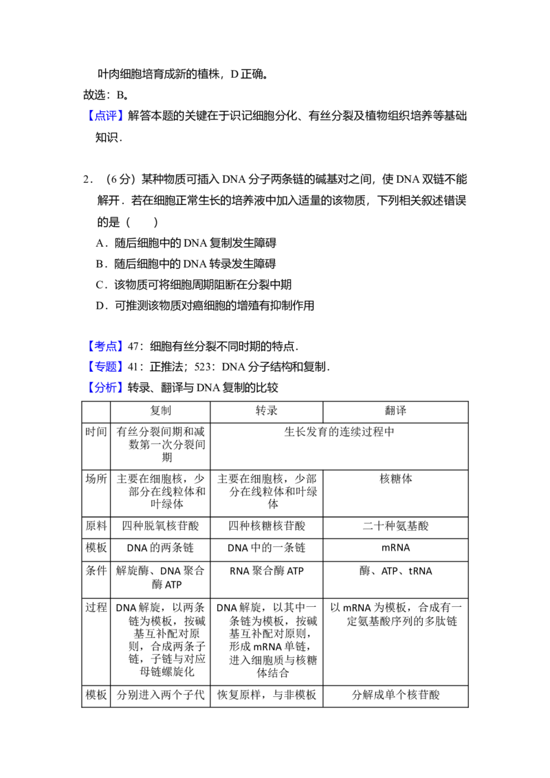 2016年全国统一高考生物试卷（新课标Ⅱ）（解析版）_全国卷+地方卷_6.生物_1.生物高考真题试卷_2008-2020年_全国卷_全国统一高考生物（新课标ⅱ）08-21_A4word版