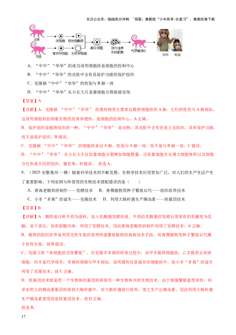 专题08生物技术（答题模板）（解析版）_02中考总复习（2026版更新中）_08-生物-中考总复习_2025中考复习资料_2025年中考生物答题方法模板
