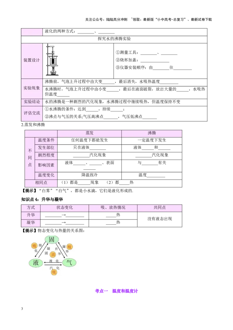 专题04物态变化（原卷版）_02中考总复习（2026版更新中）_04-物理-中考总复习_2024年中考复习资料_一轮复习_完备战2024年中考物理一轮复习考点帮（全国通用）