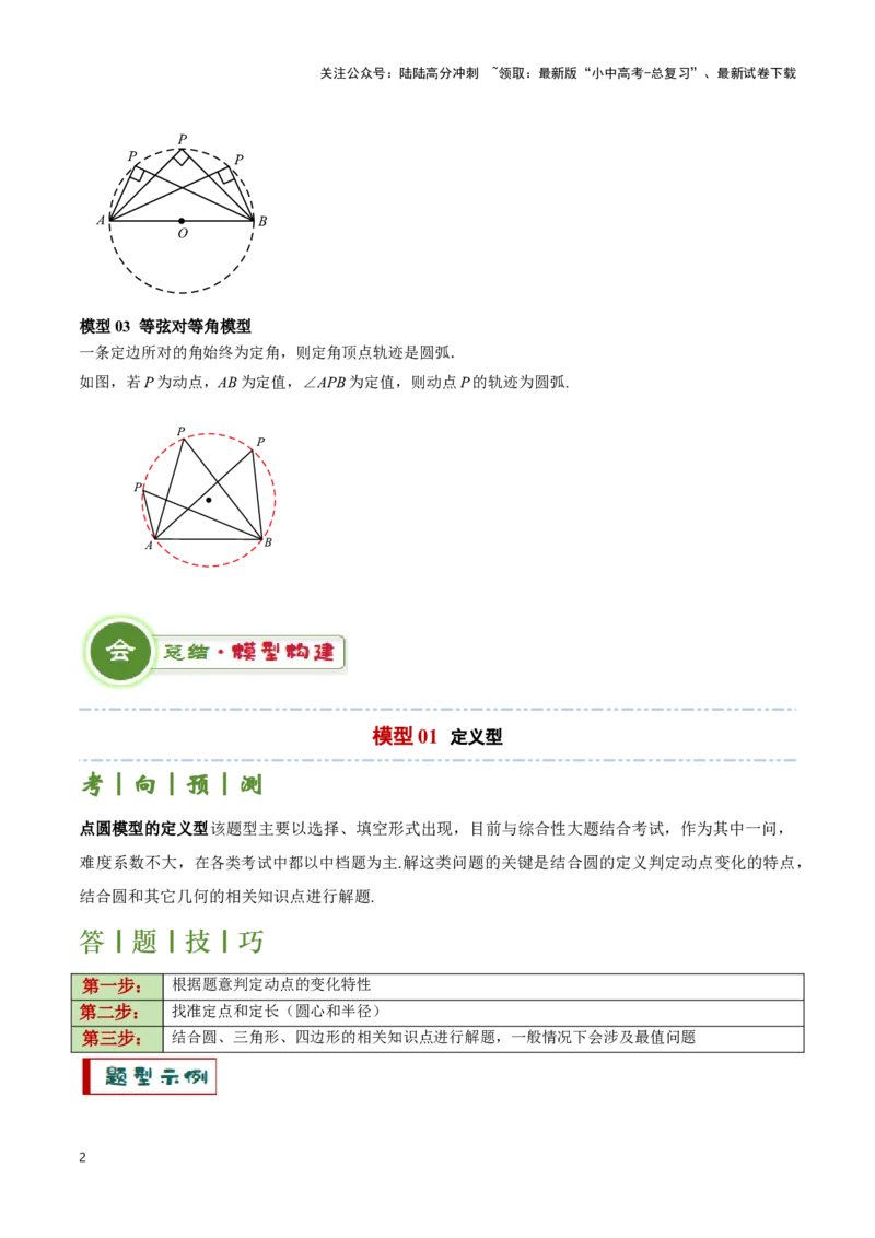 专题04点圆模型（原卷版）_02中考总复习（2026版更新中）_02-数学-中考总复习_2024年中考复习资料_二轮复习资料_完2024年中考数学解题技巧模板