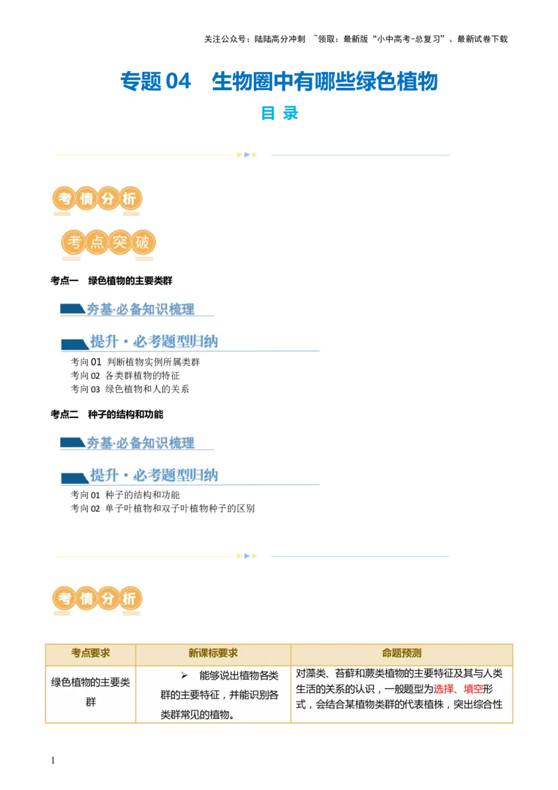 专题04生物圈中有哪些绿色植物（讲义）（解析版）_02中考总复习（2026版更新中）_08-生物-中考总复习_2024年中考复习资料_一轮复习_❤2024年中考生物一轮复习讲练测（全国通用）_讲义