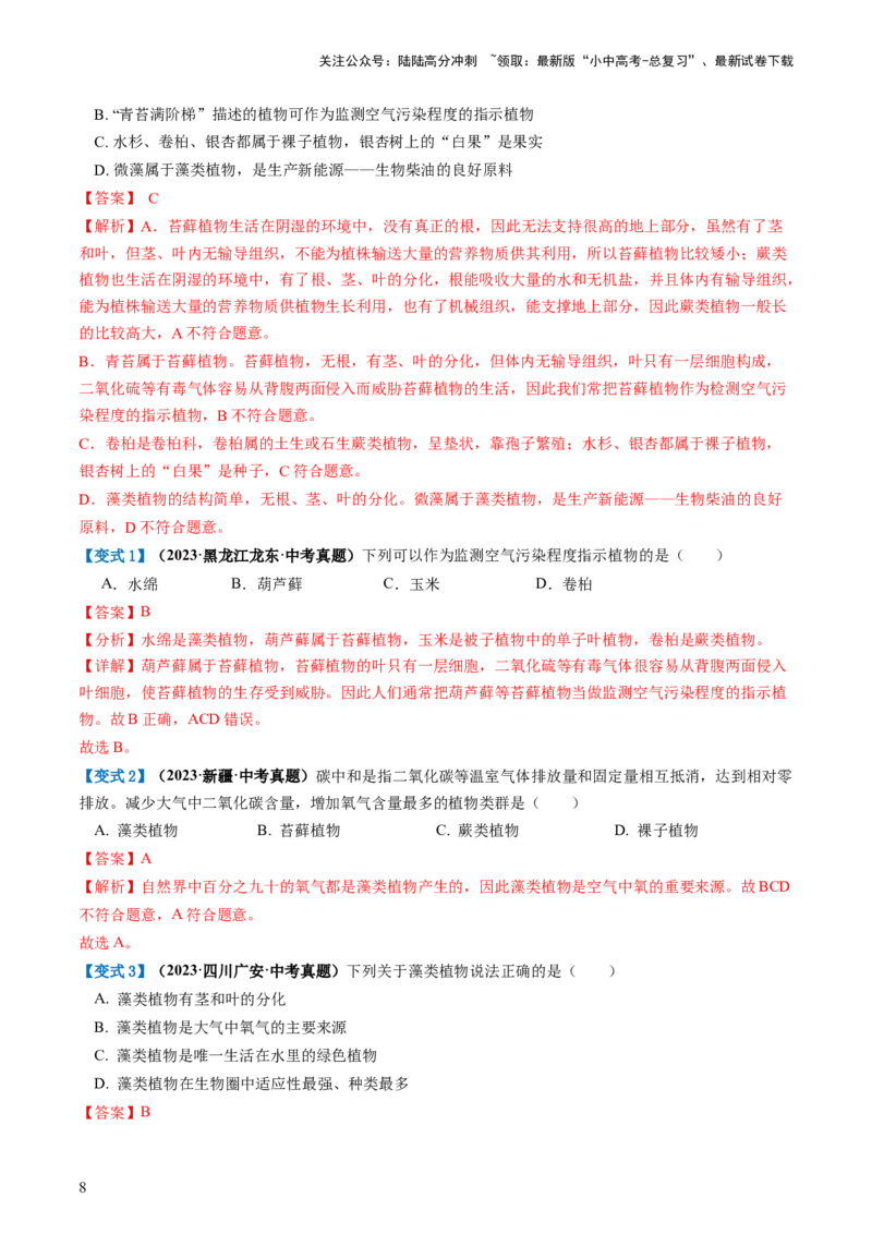 专题04生物圈中有哪些绿色植物（讲义）（解析版）_02中考总复习（2026版更新中）_08-生物-中考总复习_2024年中考复习资料_一轮复习_❤2024年中考生物一轮复习讲练测（全国通用）_讲义