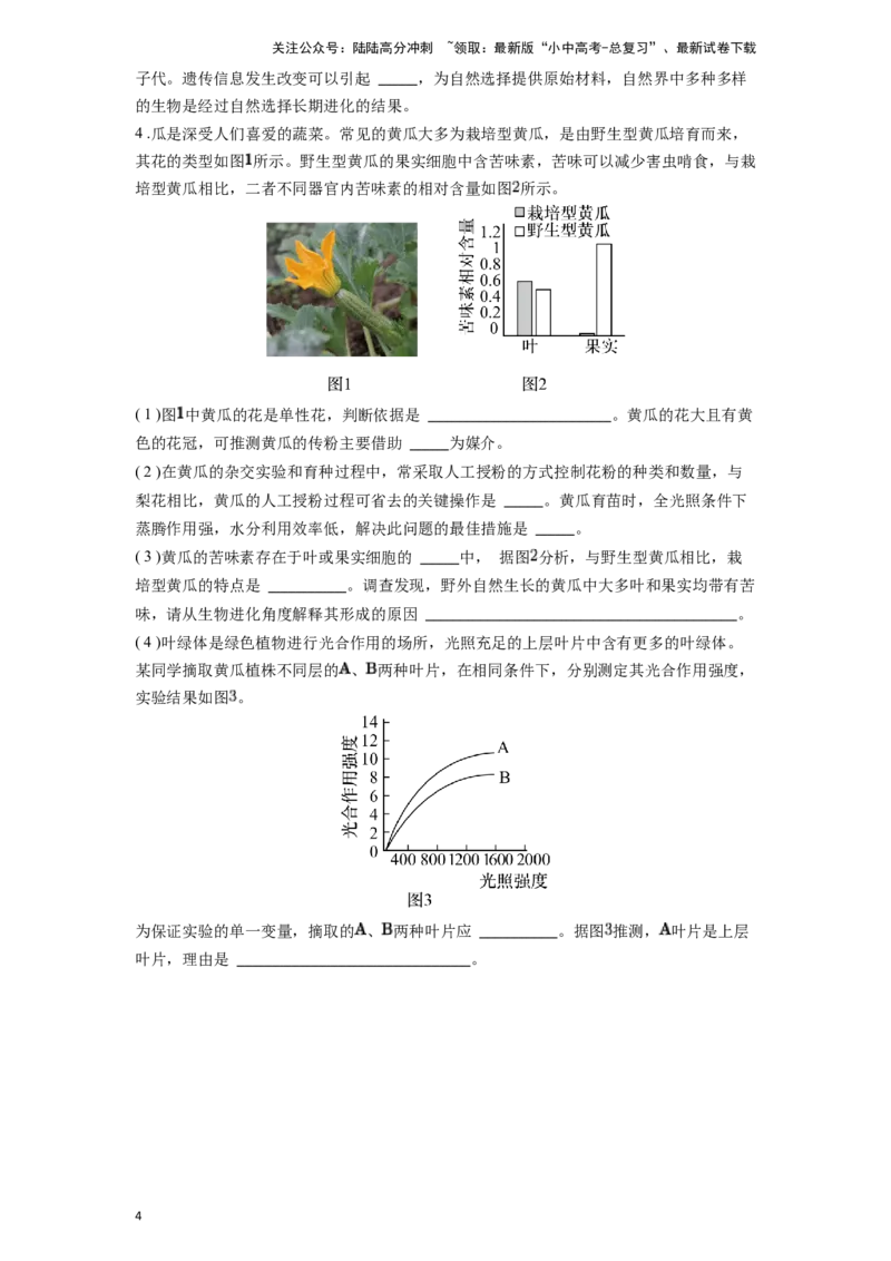 专题04观察生物的结构（原卷版）_02中考总复习（2026版更新中）_08-生物-中考总复习_2024年中考复习资料_一轮复习_配套练习