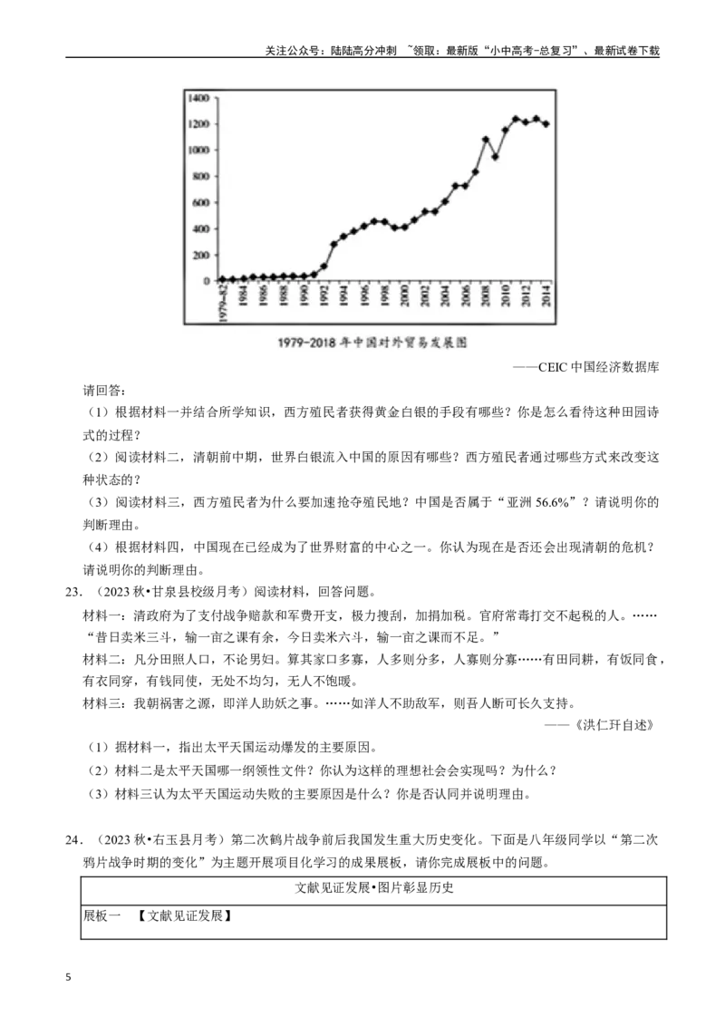 专题08中国开始沦为半殖民地半封建社会（原卷版）_02中考总复习（2026版更新中）_06-历史-中考总复习_2024年中考复习资料_一轮复习_配套练习
