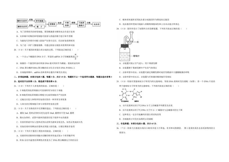 2014年江苏省高考生物试卷_全国卷+地方卷_6.生物_1.生物高考真题试卷_2008-2020年_地方卷_江苏高考生物07-20_A3word版_PDF版（赠送）