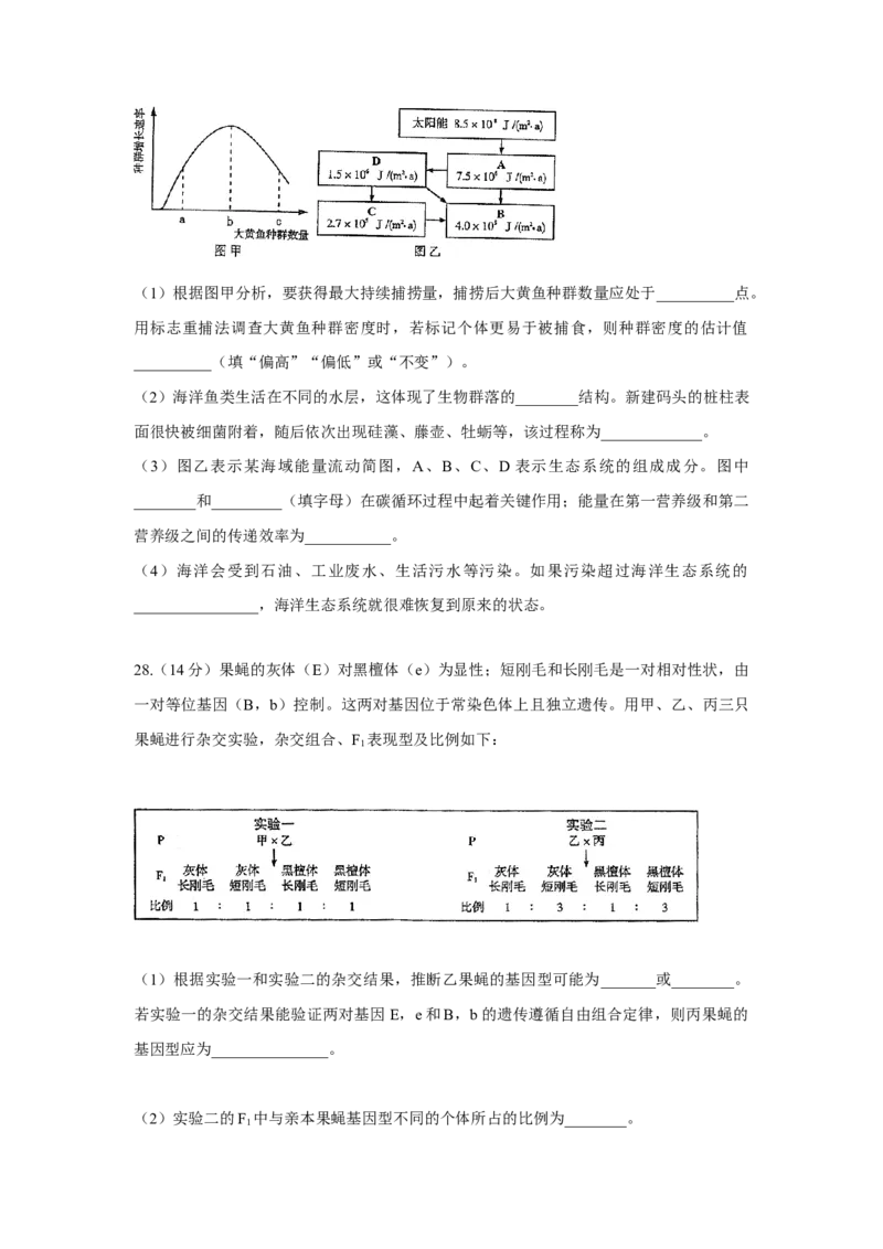 2014年高考真题生物（山东卷）（原卷版）_全国卷+地方卷_6.生物_1.生物高考真题试卷_2008-2020年_地方卷_山东高考生物08-21_山东高考生物_A4版
