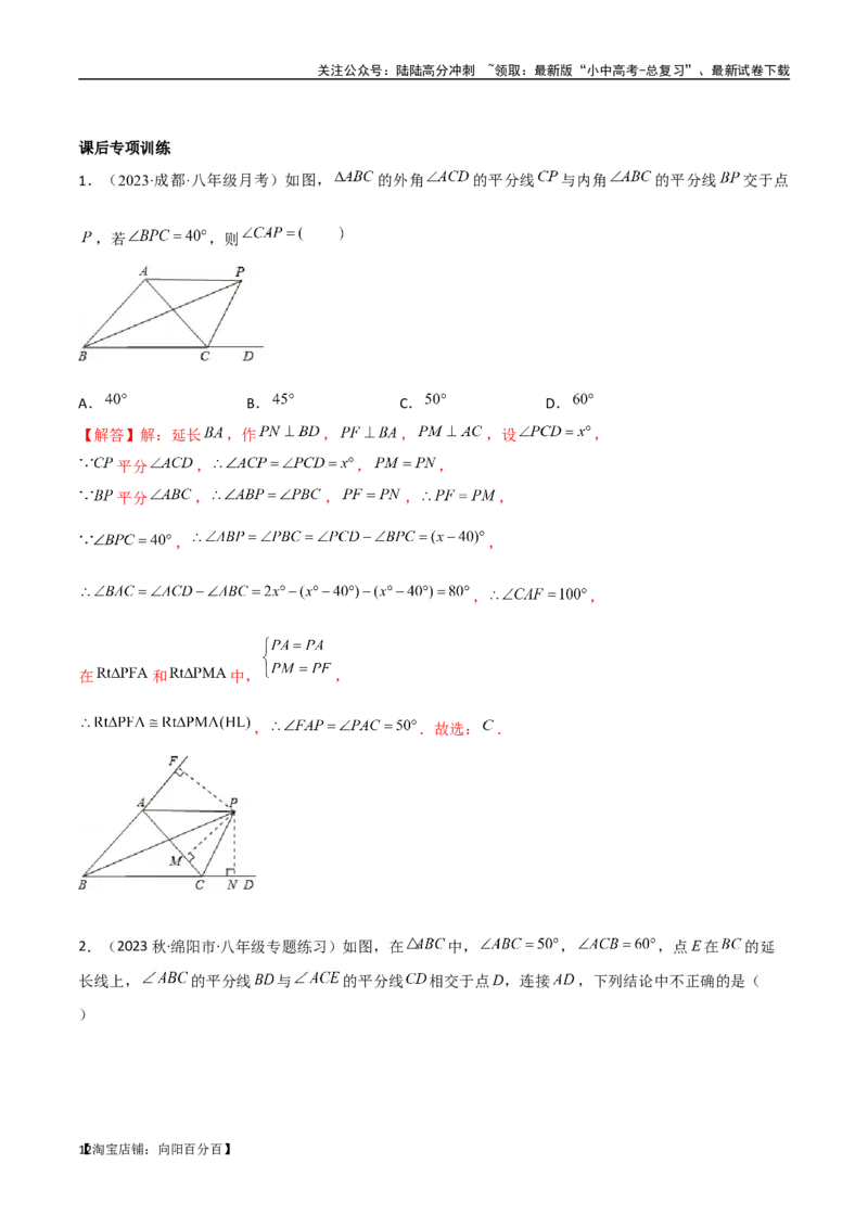 专题05三角形中的倒角模型-双角平分线（三角形）模型（解析版）_02中考总复习（2026版更新中）_02-数学-中考总复习_2024年中考复习资料_专项复习资料_答案解析版