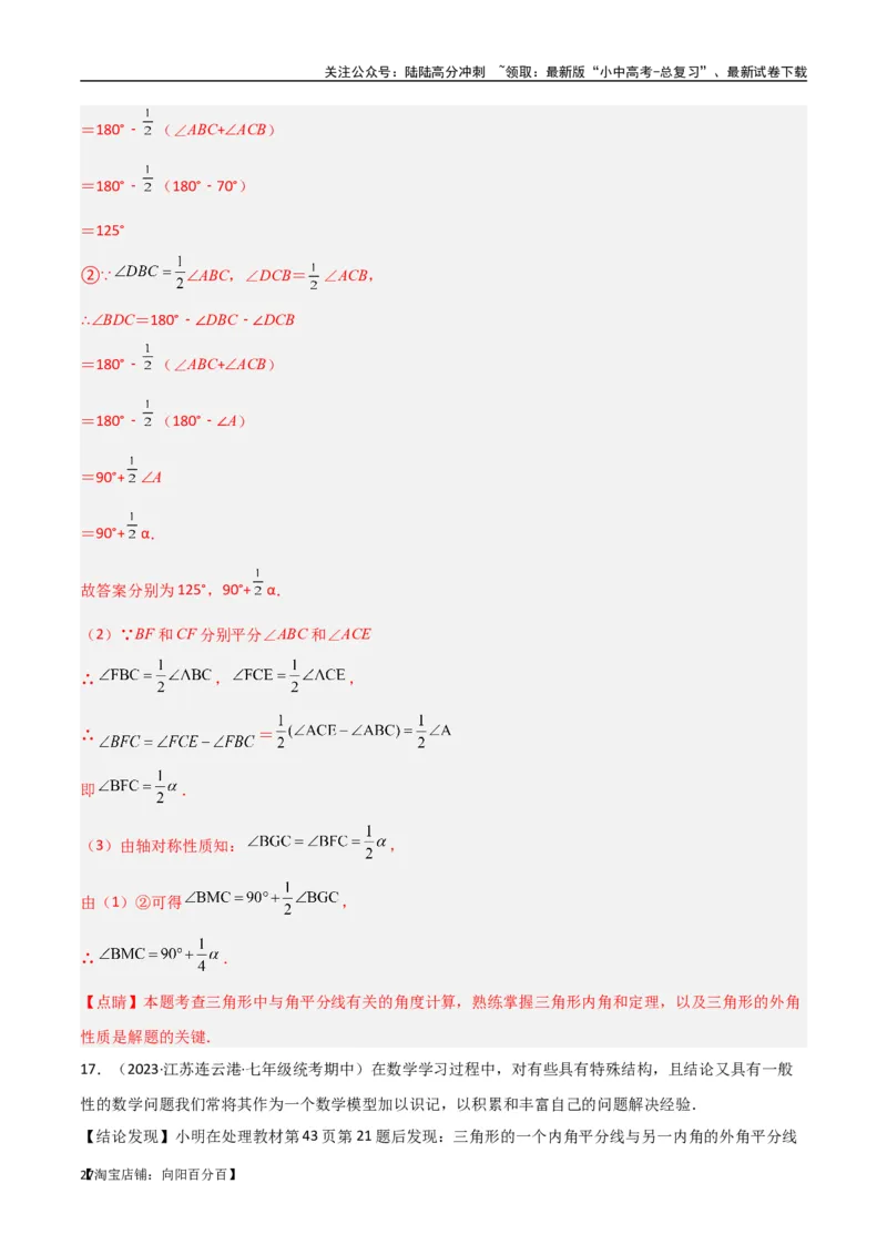 专题05三角形中的倒角模型-双角平分线（三角形）模型（解析版）_02中考总复习（2026版更新中）_02-数学-中考总复习_2024年中考复习资料_专项复习资料_答案解析版