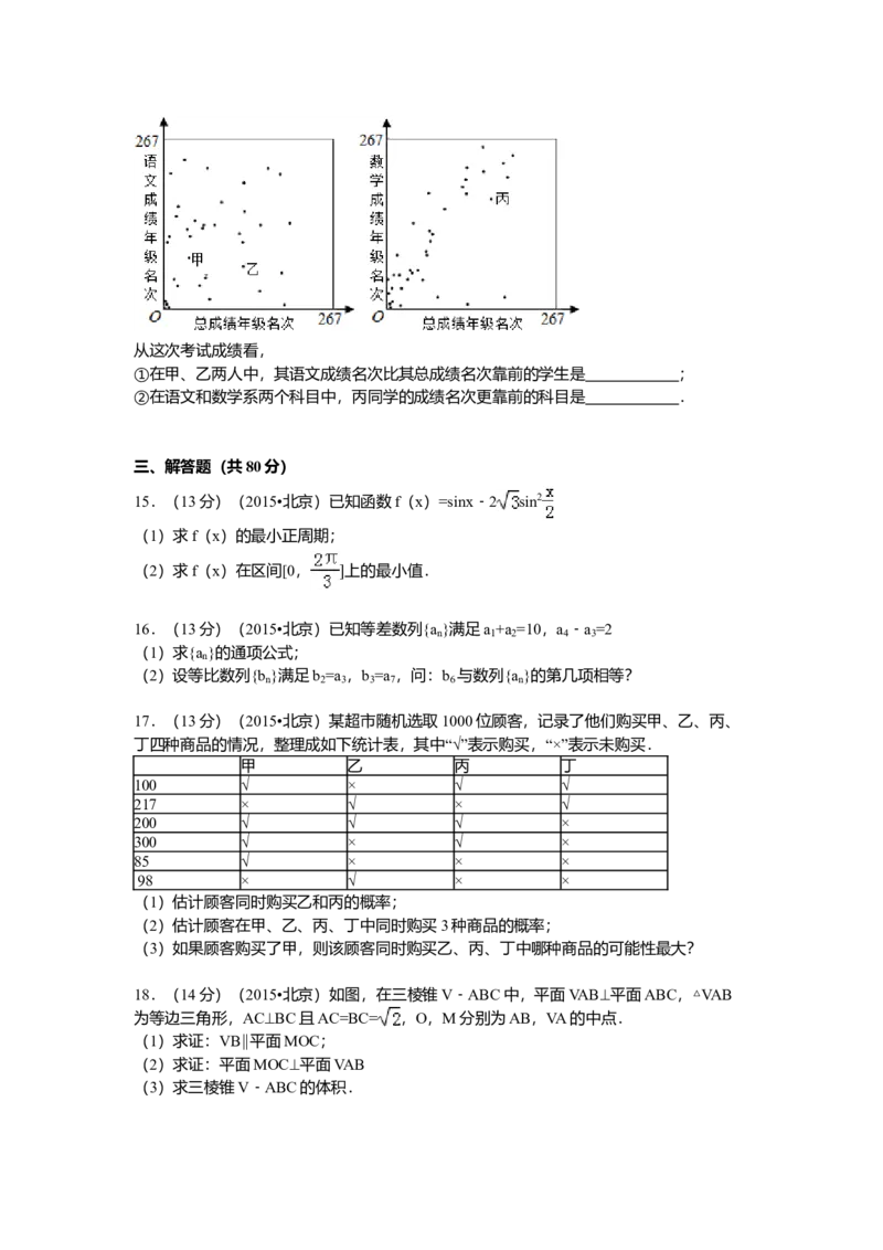 2015年北京高考文科数学试题及答案_全国卷+地方卷_2.数学_1.数学高考真题试卷_2008-2020年_地方卷_地方卷高考文科数学_北京文科数学08-20