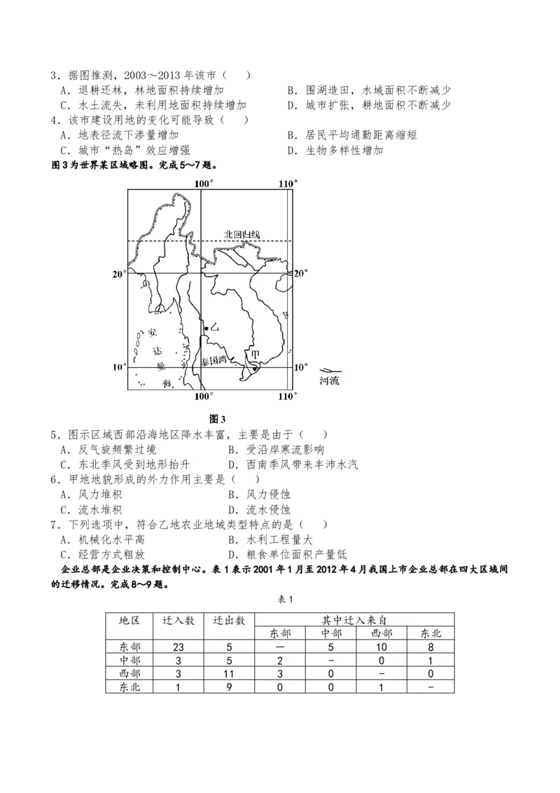 2015年高考安徽卷（文综地理部分）（答案）_全国卷+地方卷_8.地理_1.地理高考真题试卷_2008-2020年_地方卷_安徽高考地理08-20