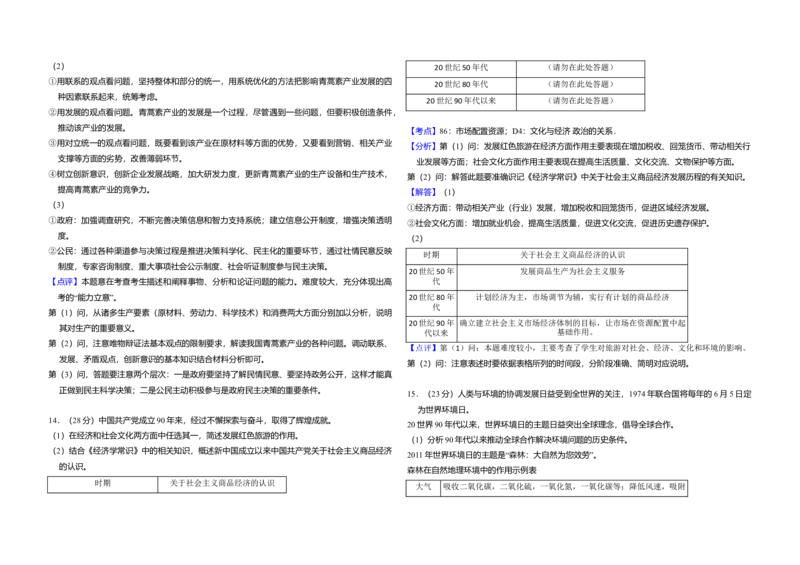 2011年北京市高考政治试卷（解析版）_全国卷+地方卷_9.政治_1.政治高考真题试卷_2008-2020年_地方卷_北京高考政治08-21_A3word版