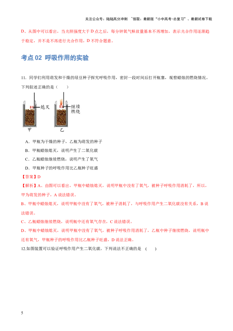 专题08绿色植物的呼吸作用（练习）（解析版）_02中考总复习（2026版更新中）_08-生物-中考总复习_2024年中考复习资料_一轮复习_❤2024年中考生物一轮复习讲练测（全国通用）_练习