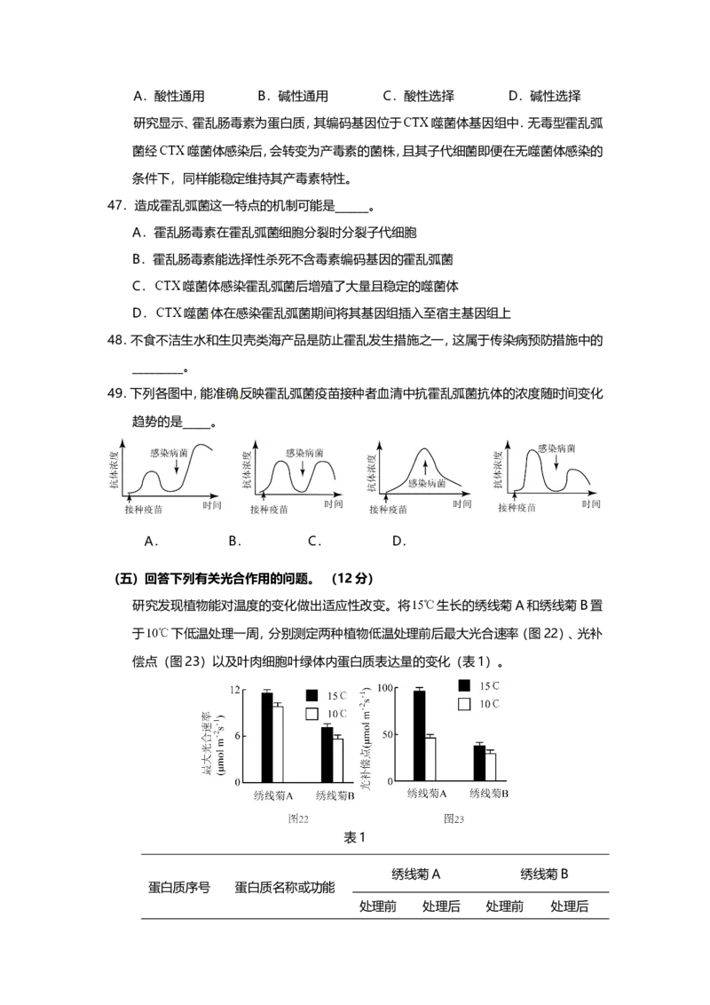2015年上海市高中毕业统一学业考试生物试卷（word解析版）_全国卷+地方卷_6.生物_1.生物高考真题试卷_2008-2020年_地方卷_上海高考生物真题01-20