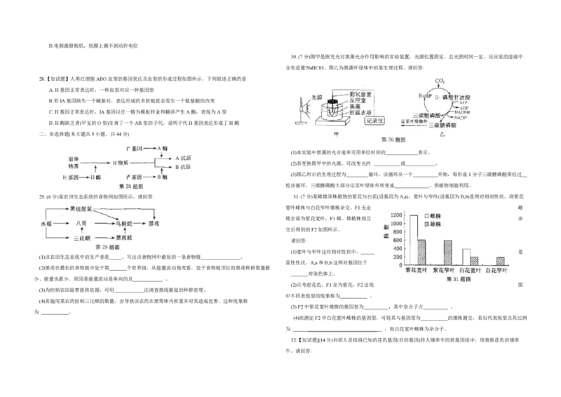 2015年浙江省高考生物10月（原卷版）_全国卷+地方卷_6.生物_1.生物高考真题试卷_2008-2020年_地方卷_浙江高考生物08-21_A3word版_PDF版（赠送）