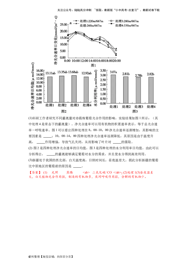 专题08绿色植物的蒸腾作用测试（解析版）_02中考总复习（2026版更新中）_08-生物-中考总复习_2024年中考复习资料_一轮复习_配套练习_教师版（含答案解析）