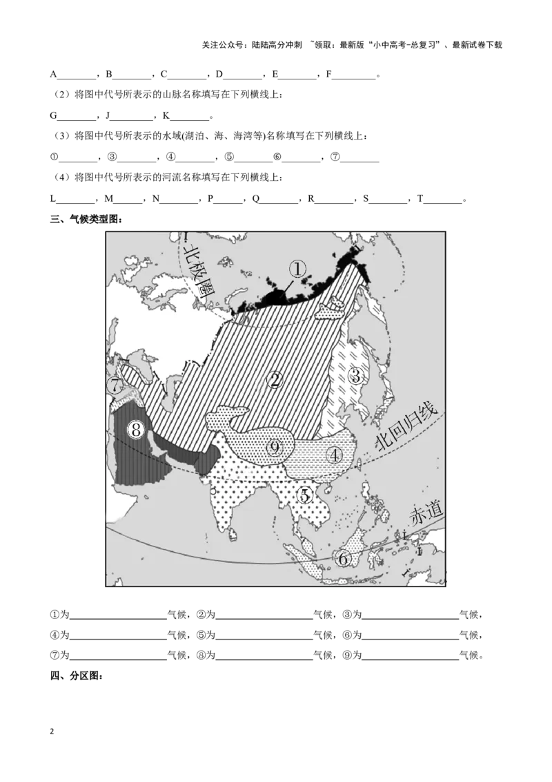 专题08亚洲-备战2024年中考地理识图速记手册与变式演练（全国通用）（原卷版）_02中考总复习（2026版更新中）_09-地理-中考总复习_2024年中考复习资料_专项复习资料