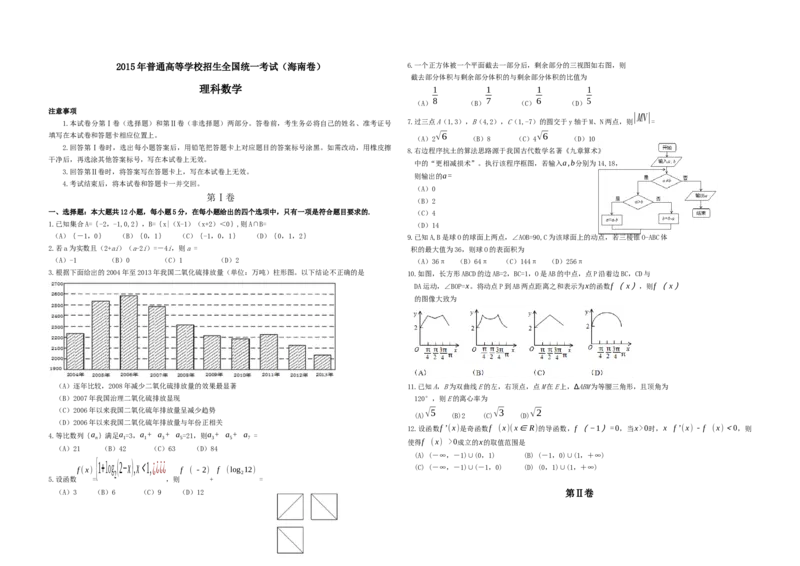 2015年海南省高考数学试题及答案（理科）_全国卷+地方卷_2.数学_1.数学高考真题试卷_2008-2020年_地方卷_海南高考数学08-22_A3word版_答案版