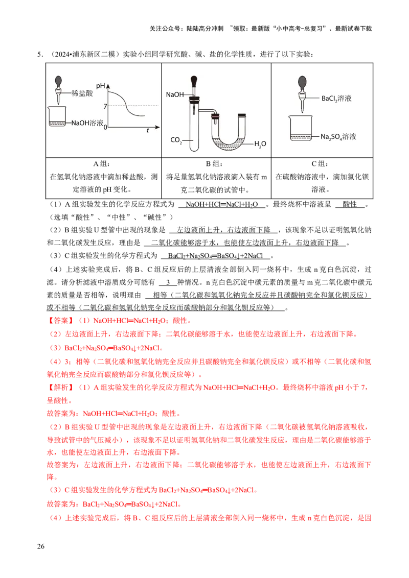 专题05科学探究与化学实验（解析版）_02中考总复习（2026版更新中）_05-化学-中考总复习_2024年中考复习资料_三轮复习_查漏补缺2024年中考化学复习冲刺过关（全国通用）