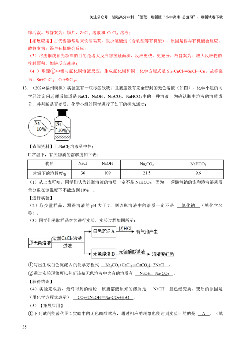 专题05科学探究与化学实验（解析版）_02中考总复习（2026版更新中）_05-化学-中考总复习_2024年中考复习资料_三轮复习_查漏补缺2024年中考化学复习冲刺过关（全国通用）