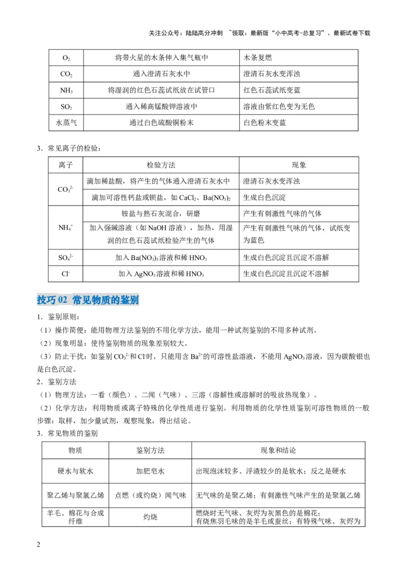 专题04物质的检验、鉴别、除杂与分离（解析版）_02中考总复习（2026版更新中）_05-化学-中考总复习_2025年中考复习资料_2025年中考化学答题方法模板