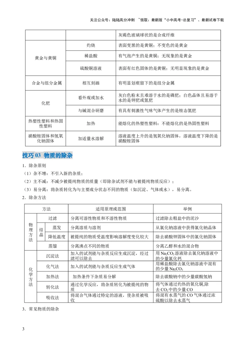 专题04物质的检验、鉴别、除杂与分离（解析版）_02中考总复习（2026版更新中）_05-化学-中考总复习_2025年中考复习资料_2025年中考化学答题方法模板