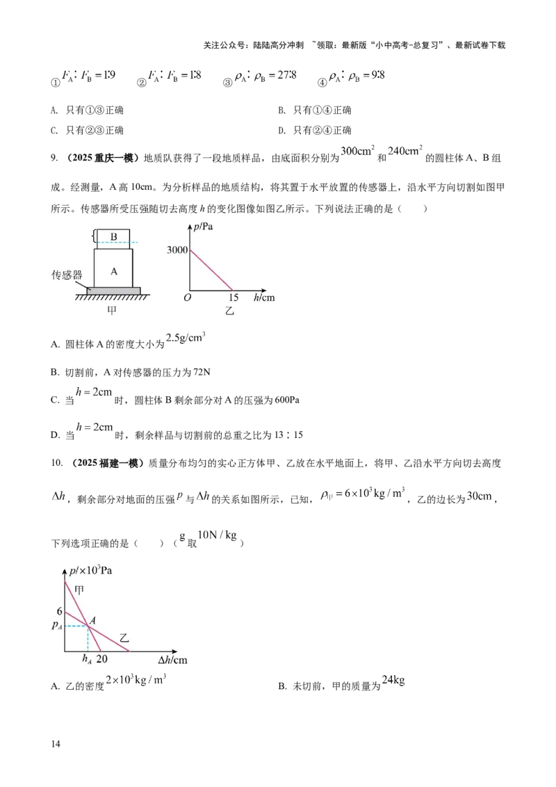 专题06与压强相关的四类重点问题（原卷版）_02中考总复习（2026版更新中）_04-物理-中考总复习_2025年中考复习资料_2025年中考物理答题方法模板