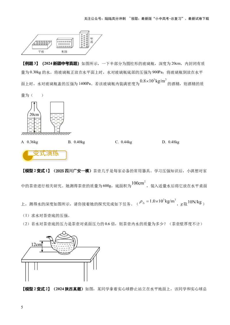 专题06与压强相关的四类重点问题（原卷版）_02中考总复习（2026版更新中）_04-物理-中考总复习_2025年中考复习资料_2025年中考物理答题方法模板