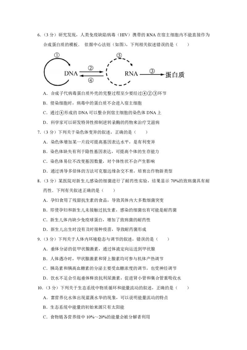 2014年江苏省高考生物试卷_全国卷+地方卷_6.生物_1.生物高考真题试卷_2008-2020年_地方卷_江苏高考生物07-20_A4word版_PDF版（赠送）