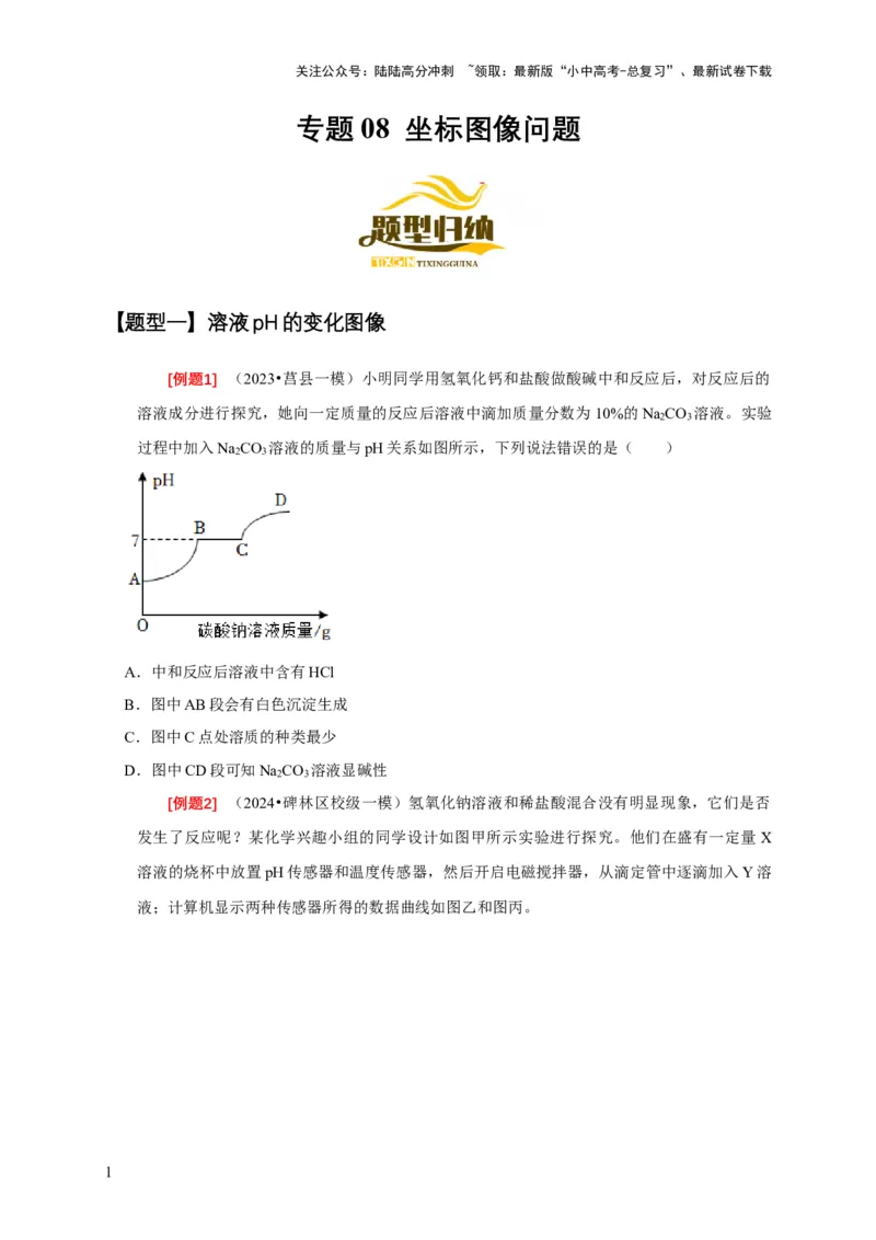 专题08坐标图像问题（原卷版）_02中考总复习（2026版更新中）_05-化学-中考总复习_2024年中考复习资料_二轮复习资料_2024年中考化学二轮专项复习核心考点讲解与必刷题型