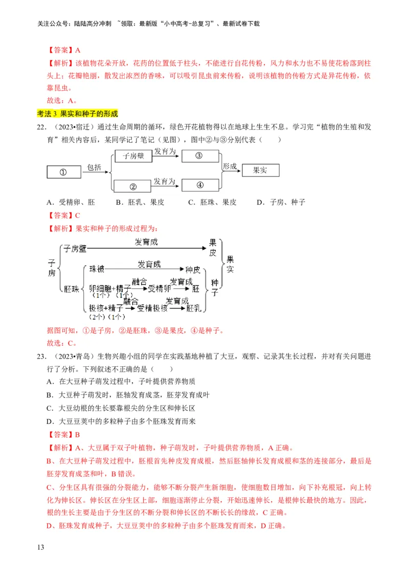 专题08被子植物的一生（解析版）_02中考总复习（2026版更新中）_08-生物-中考总复习_2024年中考复习资料_专项复习_备战2024年中考生物真题题源解密