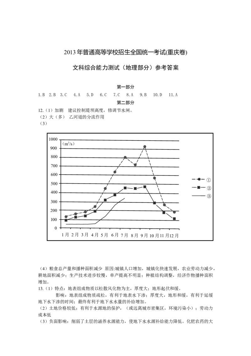 2013年高考文综（重庆市）地理部分及答案_全国卷+地方卷_8.地理_1.地理高考真题试卷_2008-2020年_地方卷_重庆高考地理08-20