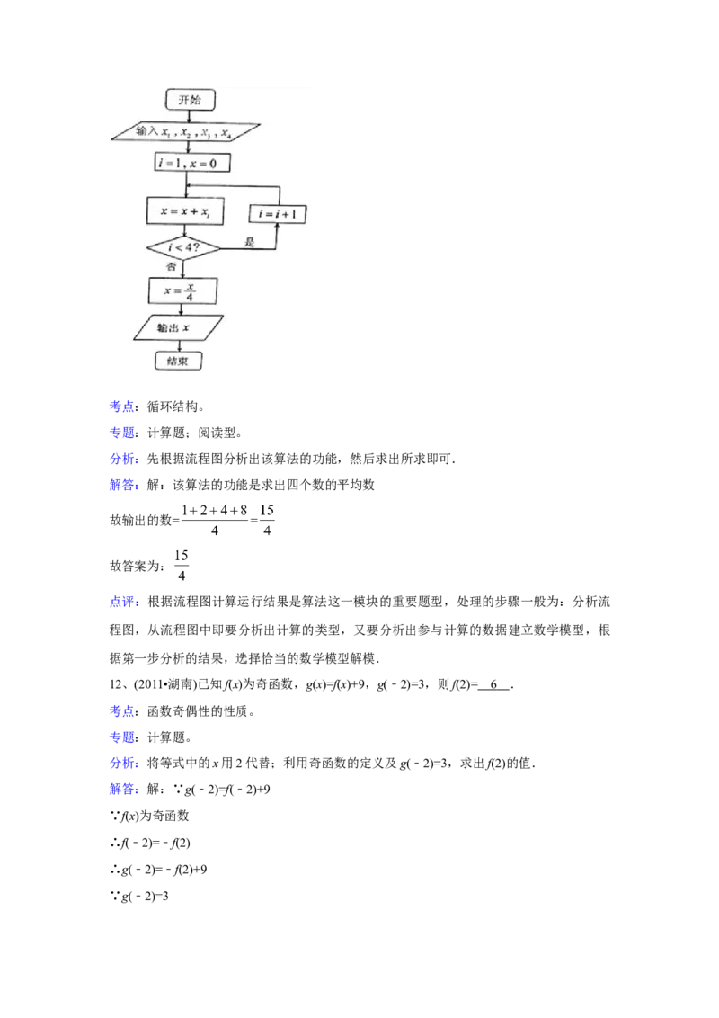 2011年湖南高考文科数学试题及答案word版_全国卷+地方卷_2.数学_1.数学高考真题试卷_2008-2020年_地方卷_湖南高考文科和理科数学08-22