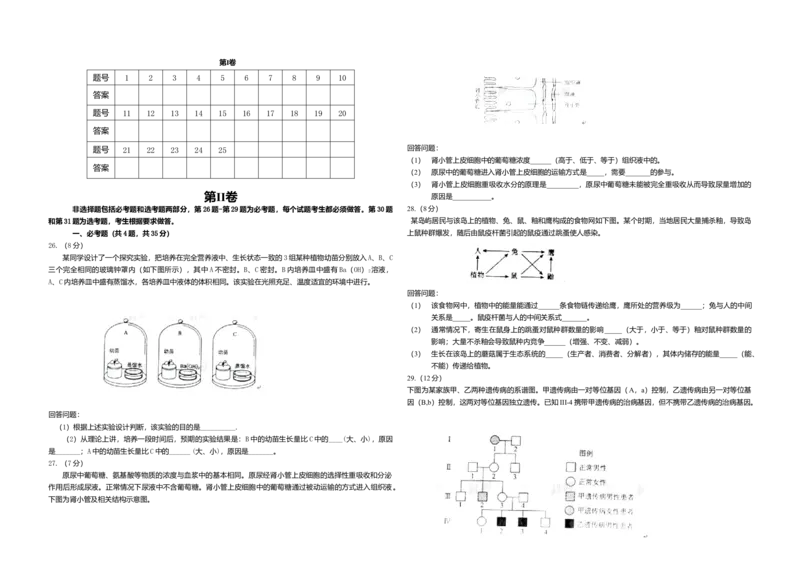 2011年高考海南卷生物（原卷版）_全国卷+地方卷_6.生物_1.生物高考真题试卷_2008-2020年_地方卷_海南高考生物08-20_A3word版_原卷版（建议只打印原卷版，答案版手机对答案即可）