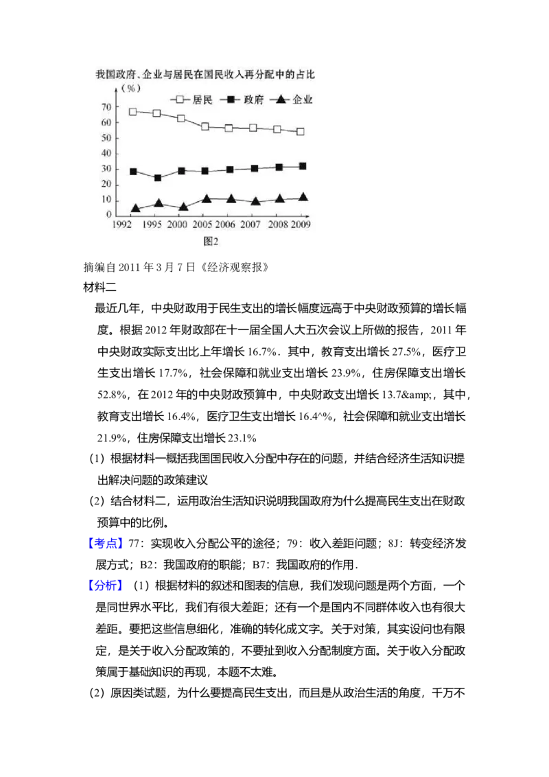 2012年全国统一高考政治真题（新课标）（解析版）_全国卷+地方卷_9.政治_1.政治高考真题试卷_2008-2020年_全国卷_全国统一高考政治（新课标ⅰ）08-20_A4word版