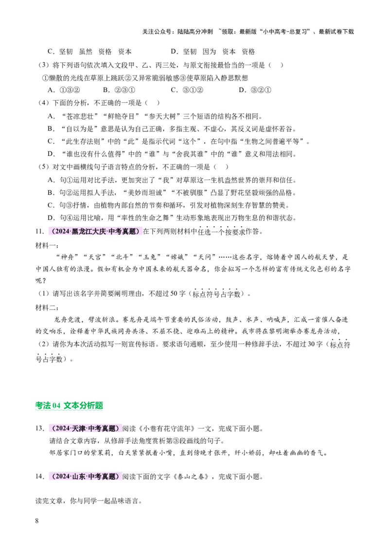 专题05语法与修辞（讲练）（原卷版）_02中考总复习（2026版更新中）_01-语文-中考总复习_2025年中考资料_2025中考二轮课件ppt+讲义+练习语文_讲义练习
