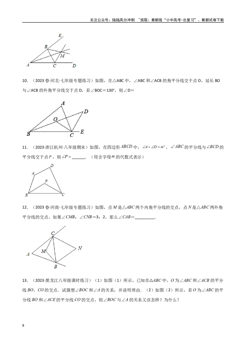 专题05三角形中的倒角模型-双角平分线（三角形）模型（原卷版）_02中考总复习（2026版更新中）_02-数学-中考总复习_2024年中考复习资料_专项复习资料