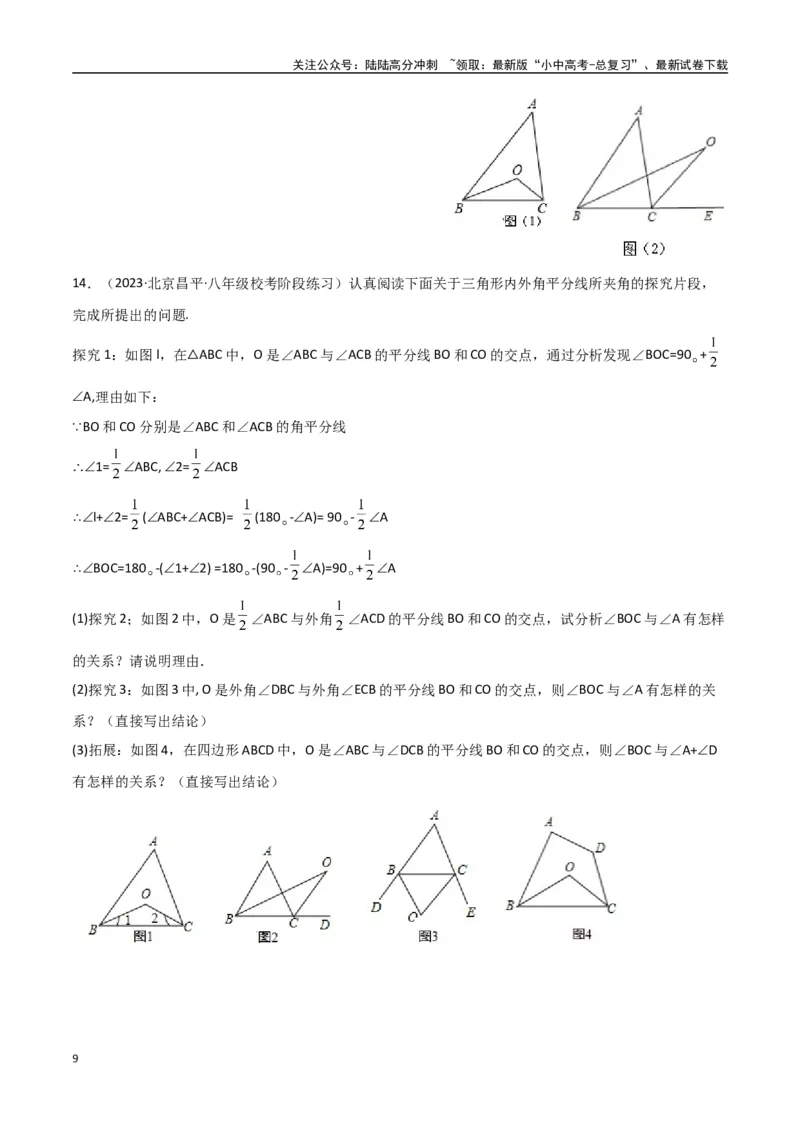 专题05三角形中的倒角模型-双角平分线（三角形）模型（原卷版）_02中考总复习（2026版更新中）_02-数学-中考总复习_2024年中考复习资料_专项复习资料
