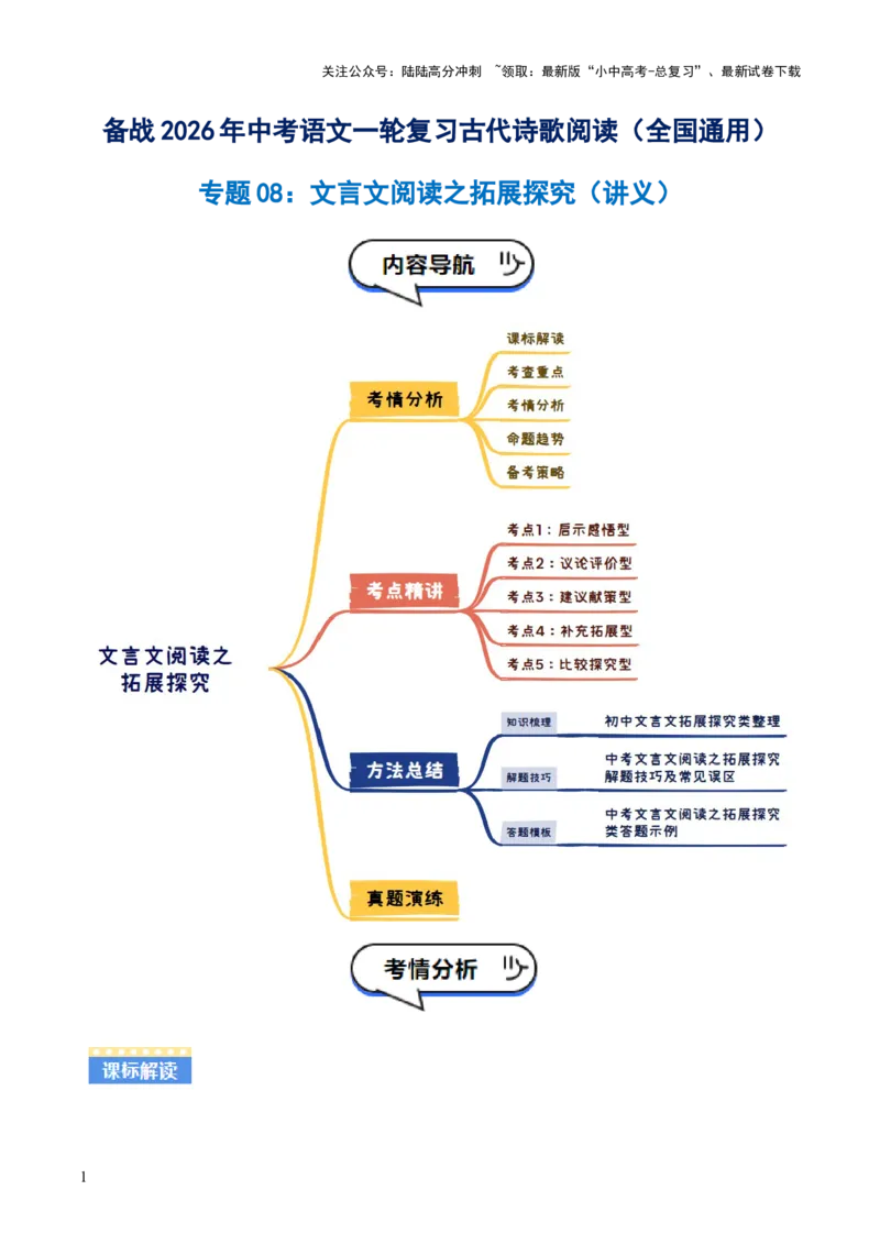 专题08：文言文阅读之拓展探究(讲义）原卷版_02中考总复习（2026版更新中）_01-语文-中考总复习_2026年中考复习（更新中）