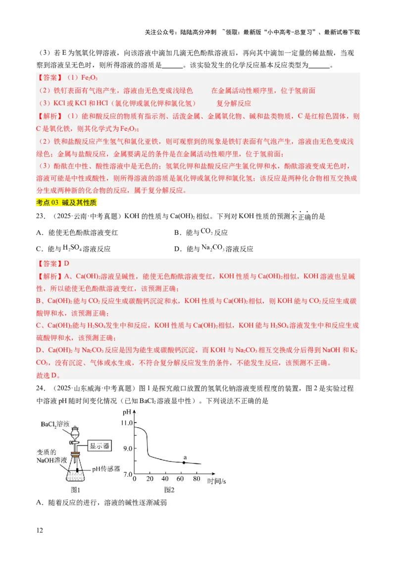 专题08常见的酸和碱（解析版）_02中考总复习（2026版更新中）_05-化学-中考总复习_2026年中考复习（更新中）_好题汇编三年（2023-2025）中考化学真题分类汇编（全国通用）
