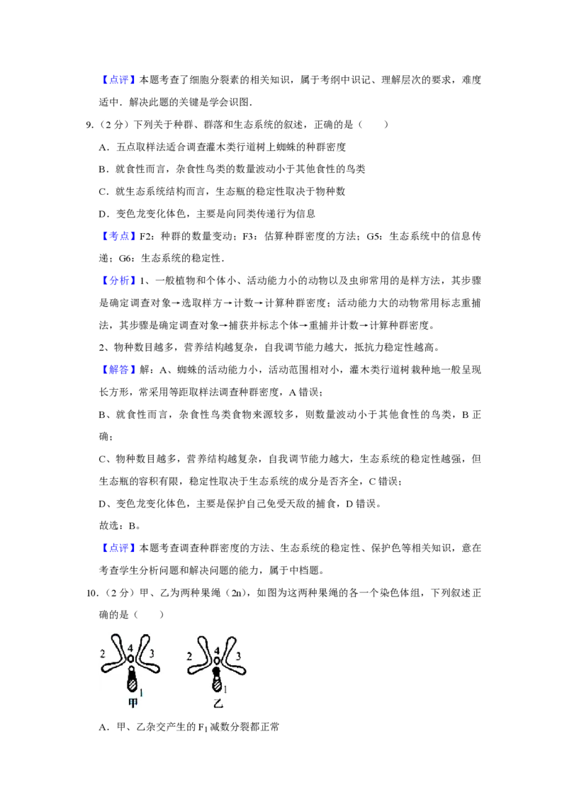 2015年江苏省高考生物试卷解析版_全国卷+地方卷_6.生物_1.生物高考真题试卷_2008-2020年_地方卷_江苏高考生物07-20_A4word版_PDF版（赠送）