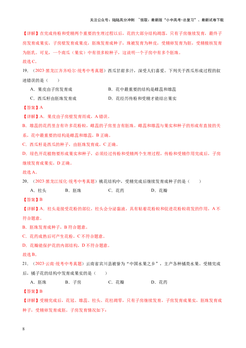 专题05被子植物的一生（解析版）_02中考总复习（2026版更新中）_08-生物-中考总复习_2024年中考复习资料_一轮复习_❤备战2024年中考生物一轮复习考点帮（全国通用）_练习