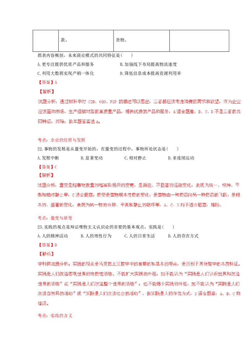 2015年上海市高中毕业统一学业考试政治试卷（word解析版）_全国卷+地方卷_9.政治_1.政治高考真题试卷_2008-2020年_地方卷_上海高考政治真题03-17