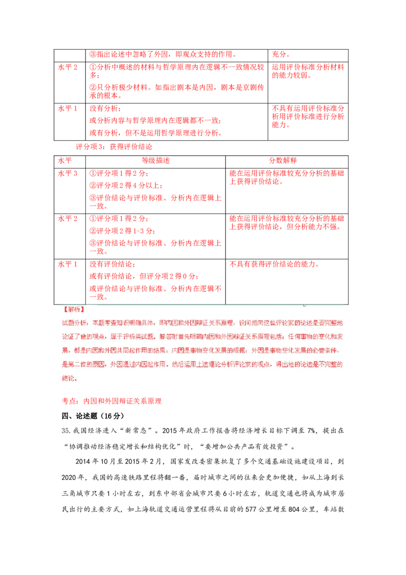 2015年上海市高中毕业统一学业考试政治试卷（word解析版）_全国卷+地方卷_9.政治_1.政治高考真题试卷_2008-2020年_地方卷_上海高考政治真题03-17