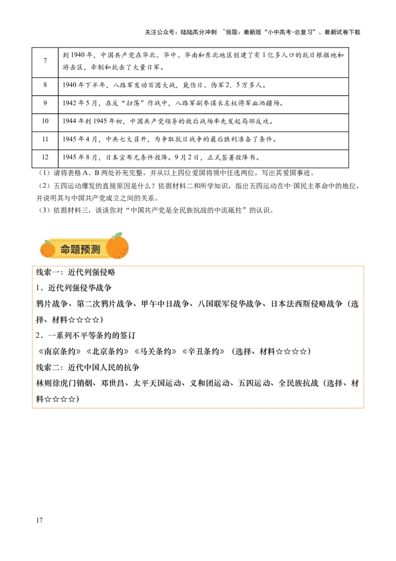 专题05山河激荡：中国近代的侵略与反抗潮声（讲练）（原卷版）_02中考总复习（2026版更新中）_06-历史-中考总复习_2025年中考复习资料_2025中考二轮课件ppt+讲义+练习历史_讲义+练习