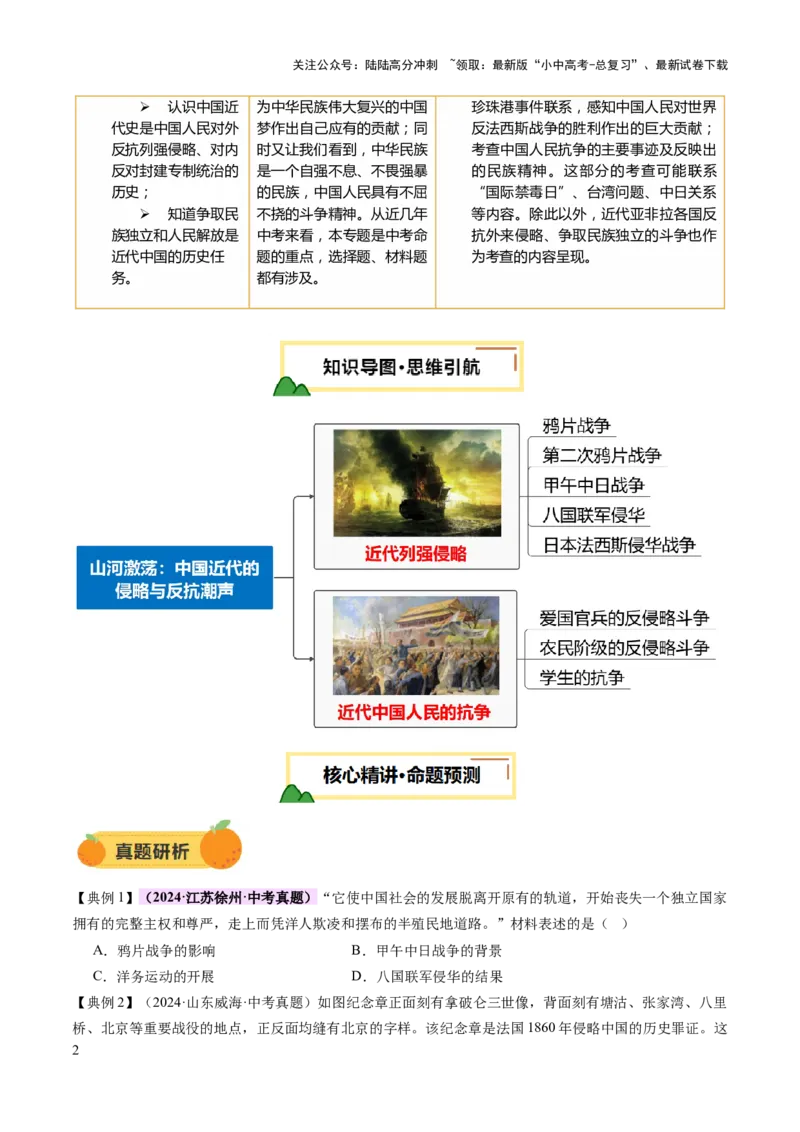 专题05山河激荡：中国近代的侵略与反抗潮声（讲练）（原卷版）_02中考总复习（2026版更新中）_06-历史-中考总复习_2025年中考复习资料_2025中考二轮课件ppt+讲义+练习历史_讲义+练习