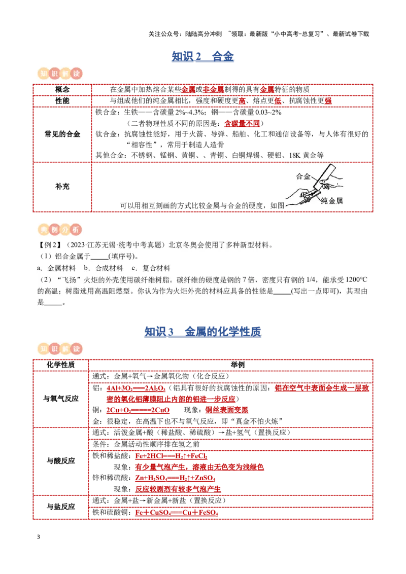 专题05金属和金属材料（原卷版）_02中考总复习（2026版更新中）_05-化学-中考总复习_2024年中考复习资料_一轮复习资料_完口袋书2024年中考化学一轮复习知识清单