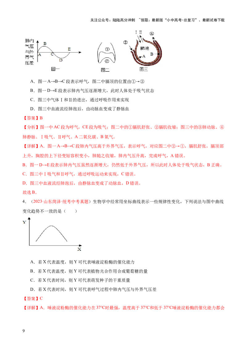 专题11人体的呼吸（解析版）_02中考总复习（2026版更新中）_08-生物-中考总复习_2024年中考复习资料_一轮复习_❤备战2024年中考生物一轮复习考点帮（全国通用）_练习