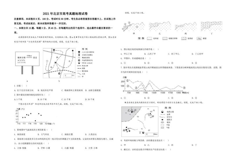 2021年北京市高考地理试卷（原卷版）_全国卷+地方卷_8.地理_1.地理高考真题试卷_2008-2020年_地方卷_北京高考地理08-21_A3word版_PDF版（赠送）