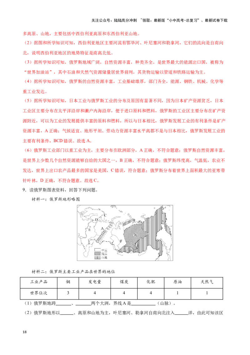 专题10俄罗斯和印度-备战2024年中考地理识图速记手册与变式演练（全国通用）（解析版）_02中考总复习（2026版更新中）_09-地理-中考总复习_2024年中考复习资料_专项复习资料_答案解析版